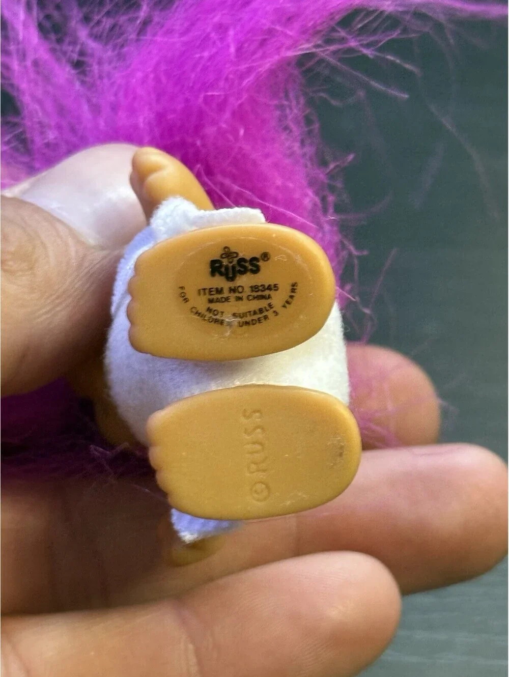 Russ Vintage Mini Troll Doll Purple Hair White Diaper Bib Item 18345